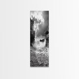 Wave Crash Rocks, Ocean Drama Scene, Moody Beach Photography, Coastal Kitchen Decor, Framed Canvas Print, Nautical Wall Art