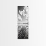 Lake Reflection, Calm Waters, Cloudy Sky, Minimalist Landscape, Framed Canvas Print, Neutral Living Room Art, Tranquil Nature Scene