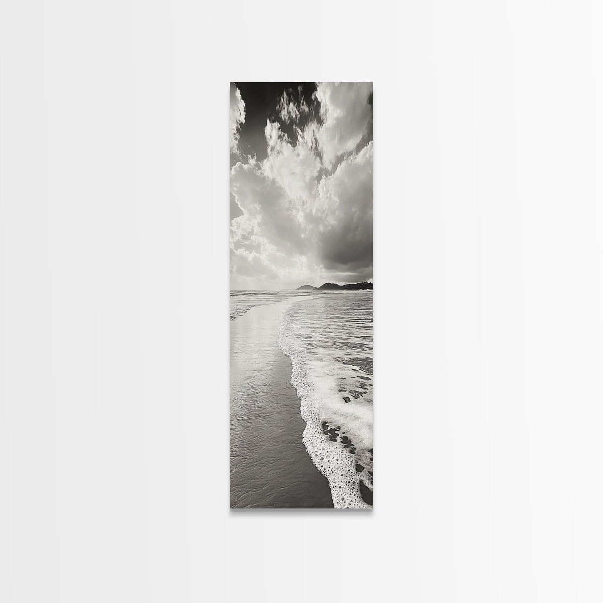 Beach Horizon, Ocean Calm, Foamy Shore, Black White Coastal Art, Canvas Print, Bathroom Decor, Peaceful Coastal Minimalist Style