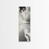 Beach Horizon, Ocean Calm, Foamy Shore, Black White Coastal Art, Canvas Print, Bathroom Decor, Peaceful Coastal Minimalist Style