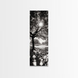 Sunlight Tree, Autumn Glow, Nature Shadowplay, Black White Forest Scene, Canvas Print, Fall Living Room Art, Boho Earthy Wall Decor
