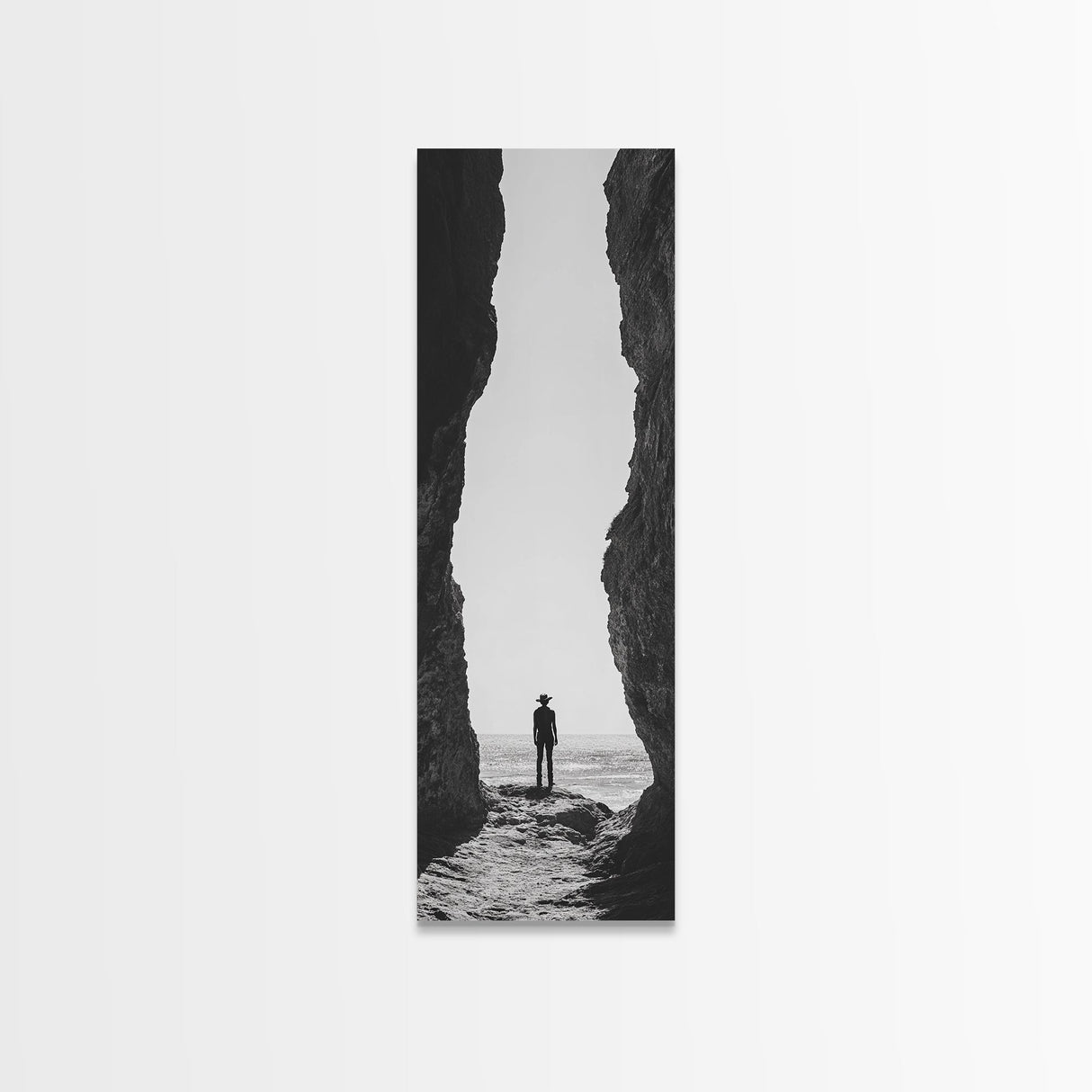 Lone Cowboy, Cliff View, Western Vibes, Silhouette Minimalist, Framed Canvas Print, Farmhouse Wall Art, Masculine Desert Decor
