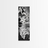 Rocky Coastline, Ocean Foam, Sunset Glow, Framed Canvas Print, Nautical Wall Art, Beach House Decor, Moody Seascape Photography