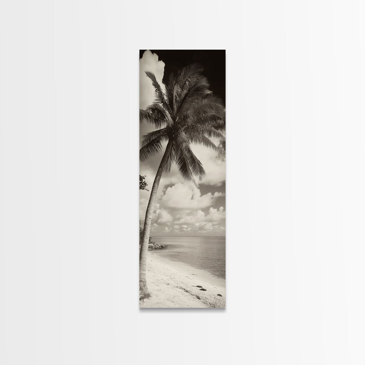 Tropical Palm Tree, Seaside Tranquility, Island Breeze, Framed Canvas Print, Bathroom Wall Art, Boho Beach Decor, Coastal Vibes