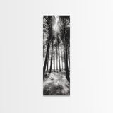 Pine Forest Glow, Woodland Landscape, Monochrome Nature, Boho Style, Framed Canvas Print, Entryway Print, Living Room Wall Art, Game Room Art