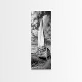 Weathered Sailboat Scene, Coastal Rustic Charm, Seafaring Wall Decor, Framed Canvas Print, Nautical Bathroom or Hallway Art, Ocean Decor