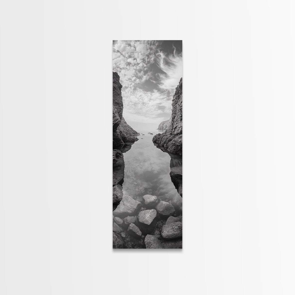 Rocky Ocean Cove, Peaceful Coastal Passage, Zen Nature Art, Framed Canvas Print, Bathroom Print, Coastal Entryway Wall Art, Beach House Decor
