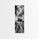 Rustic Cabin, Countryside Road, Farm Field, Palm Trees, Framed Canvas Print, Farmhouse Entryway Wall Art, Fall Landscape,  Den Wall Art