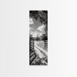 Country Road, Wooden Fence, Open Fields, Tree Shadows, Canvas Print, Rustic Farm Wall Art, Minimalist Nature Photography, Entryway Home Decor