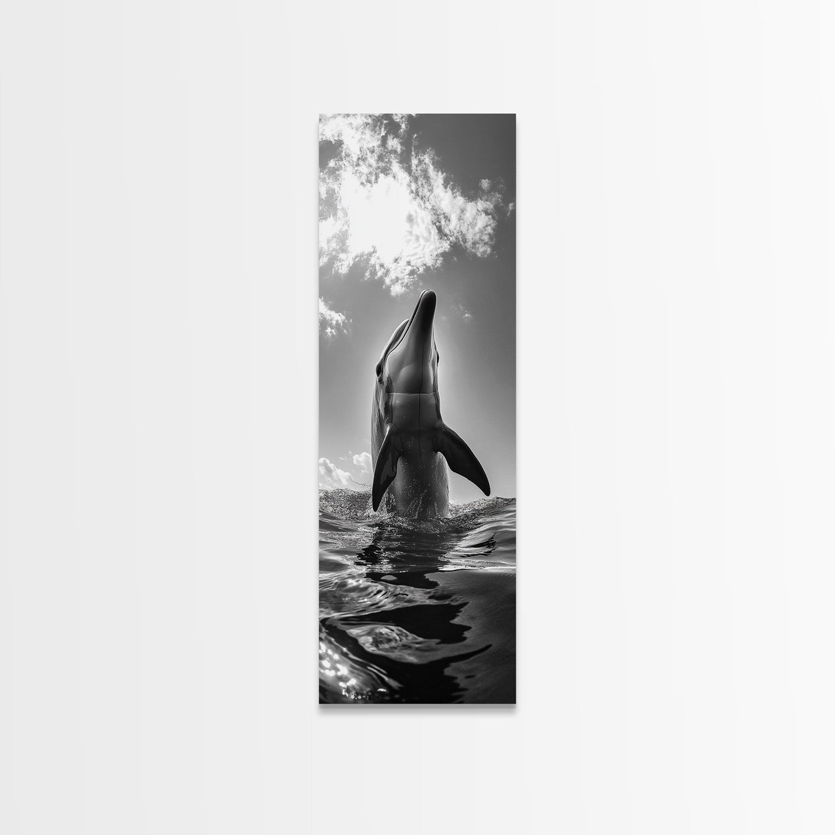 Dolphin Splash, Ocean Play, Marine Wildlife, Canvas Print, Coastal Bathroom Wall Art, Animal Lover Decor, Minimalist Ocean Scene
