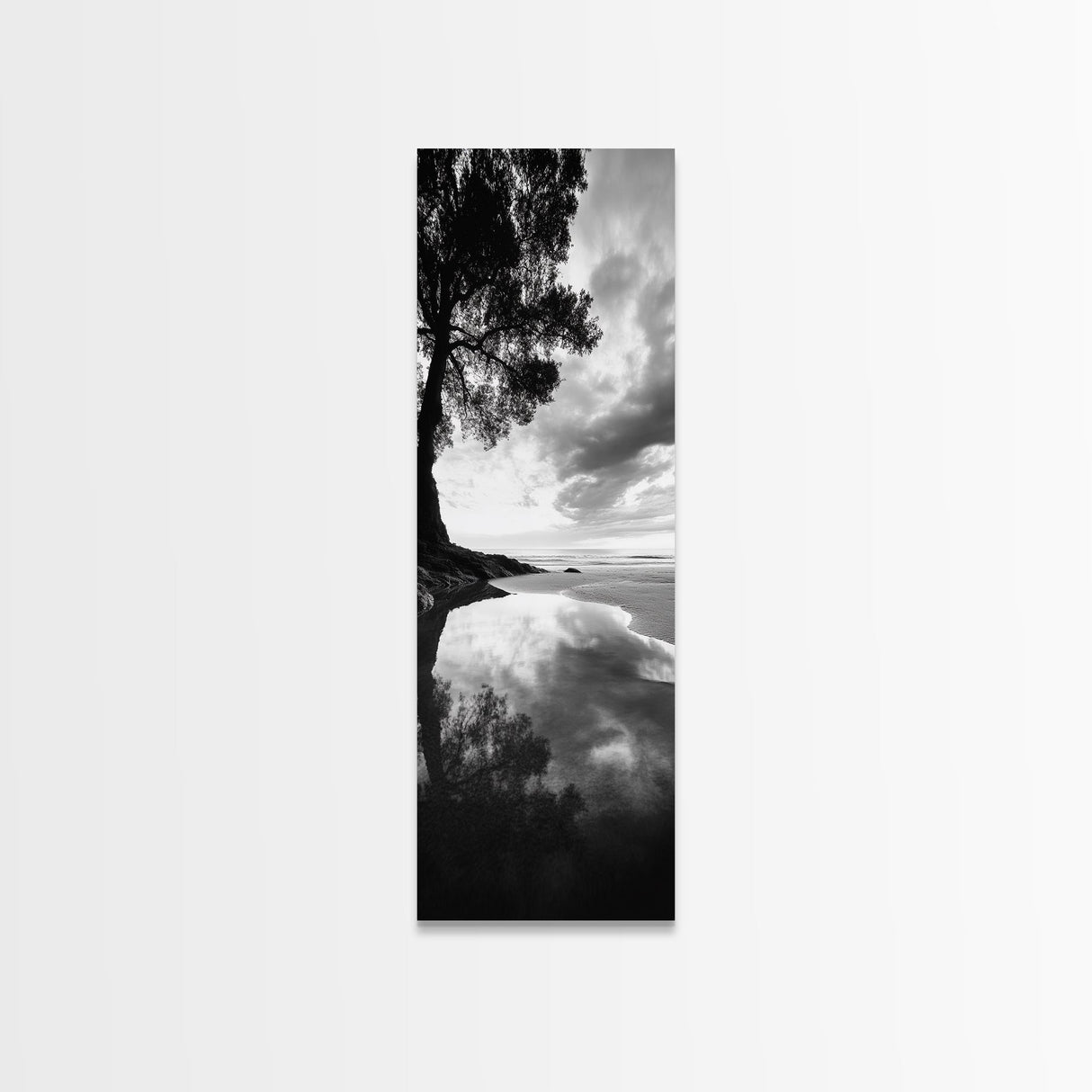 Reflections, Tranquil Shore, Tree Silhouette, Canvas Print, Zen Minimalist Decor, Beach Meditation Space or Spa Wall Art, Minimalist Decor