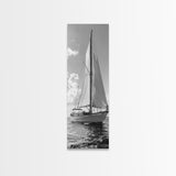 Sailboat Ocean Art, Nautical Wall Decor, Minimalist Seascape, Coastal Living Room Style, Framed Canvas Print, Black White Sailboat