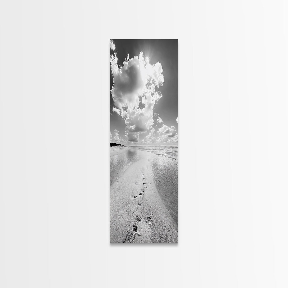 Footprints Beach Path, Ocean Shore Wall Art, Minimalist Seascape Style, Relaxing Bathroom Decor, Framed Canvas Print, Coastal Vibes