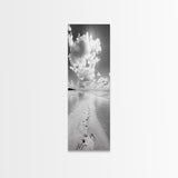 Footprints Beach Path, Ocean Shore Wall Art, Minimalist Seascape Style, Relaxing Bathroom Decor, Framed Canvas Print, Coastal Vibes