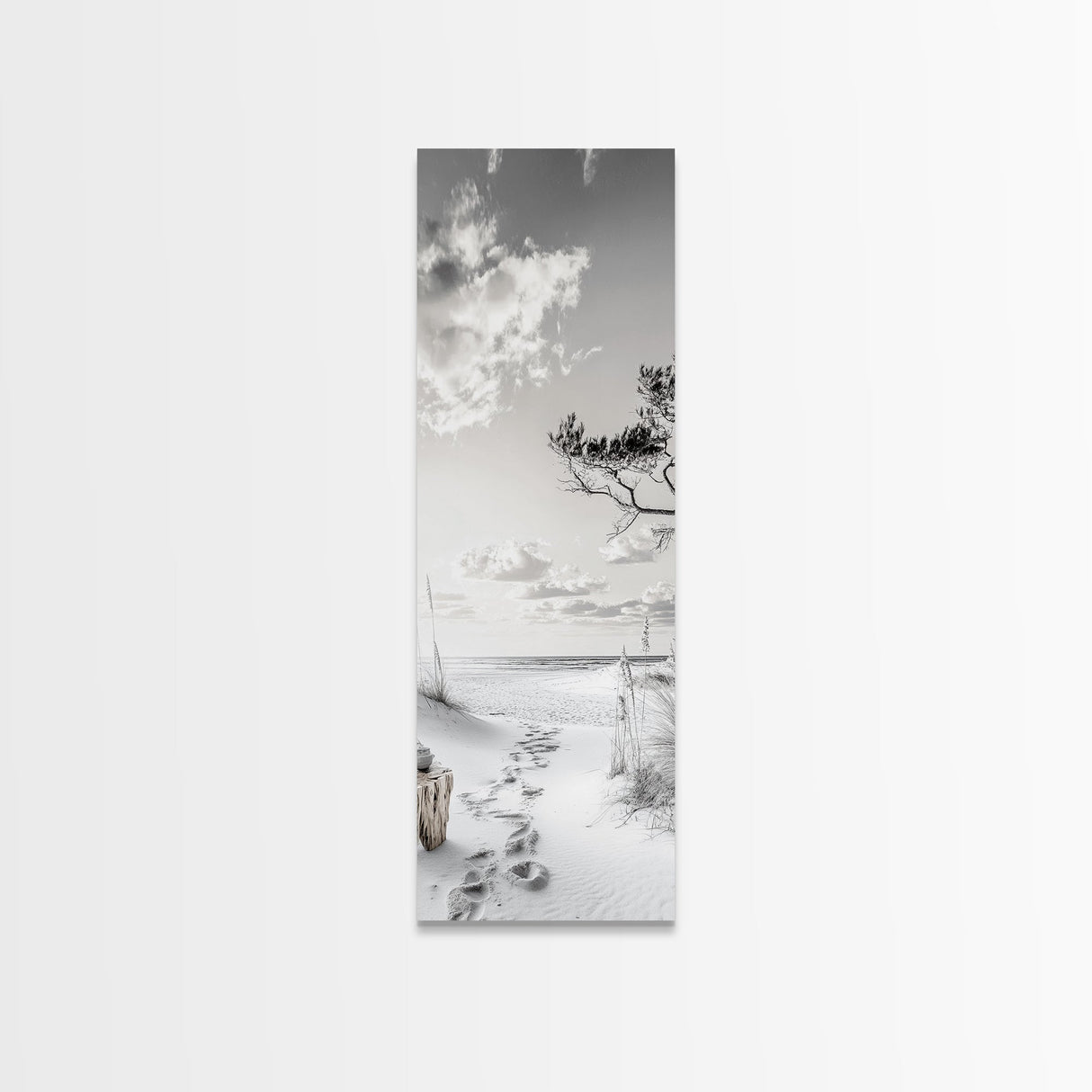 Tranquil Beach Walk, Coastal Pathway Print, Ocean Escape Wall Art, Entryway or Hall Decor, Framed Canvas Print, Serene Natural Style