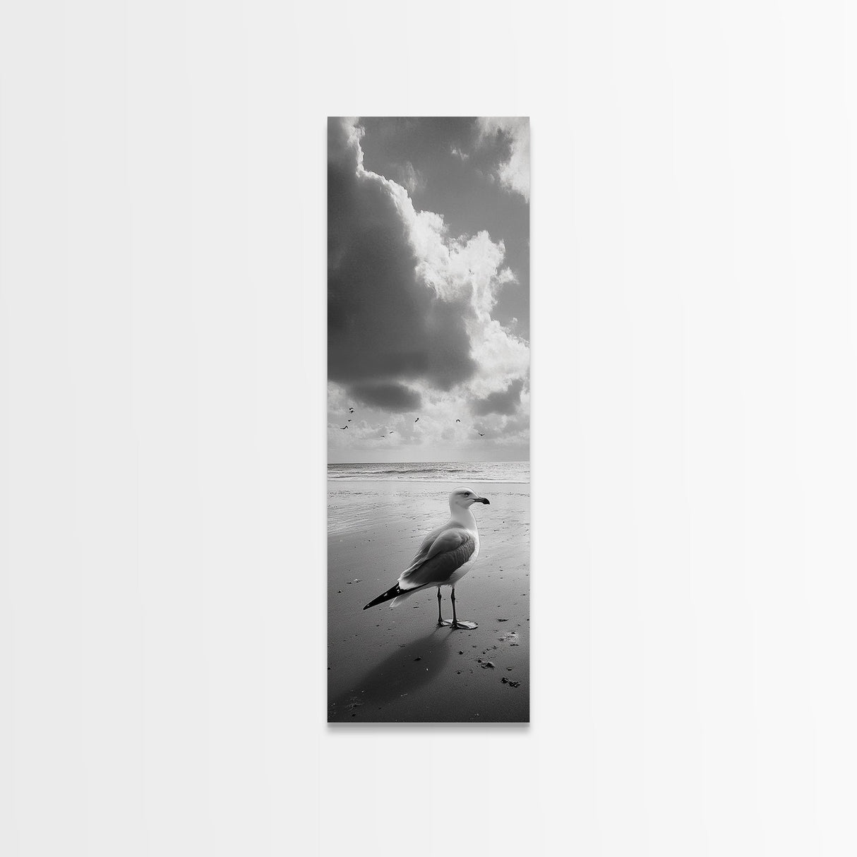 Seagull, Ocean Breeze, Beach Minimalism, Tranquil Shoreline, Seagull Photo Art, Coastal Framed Canvas Print, Bathroom Wall Decor