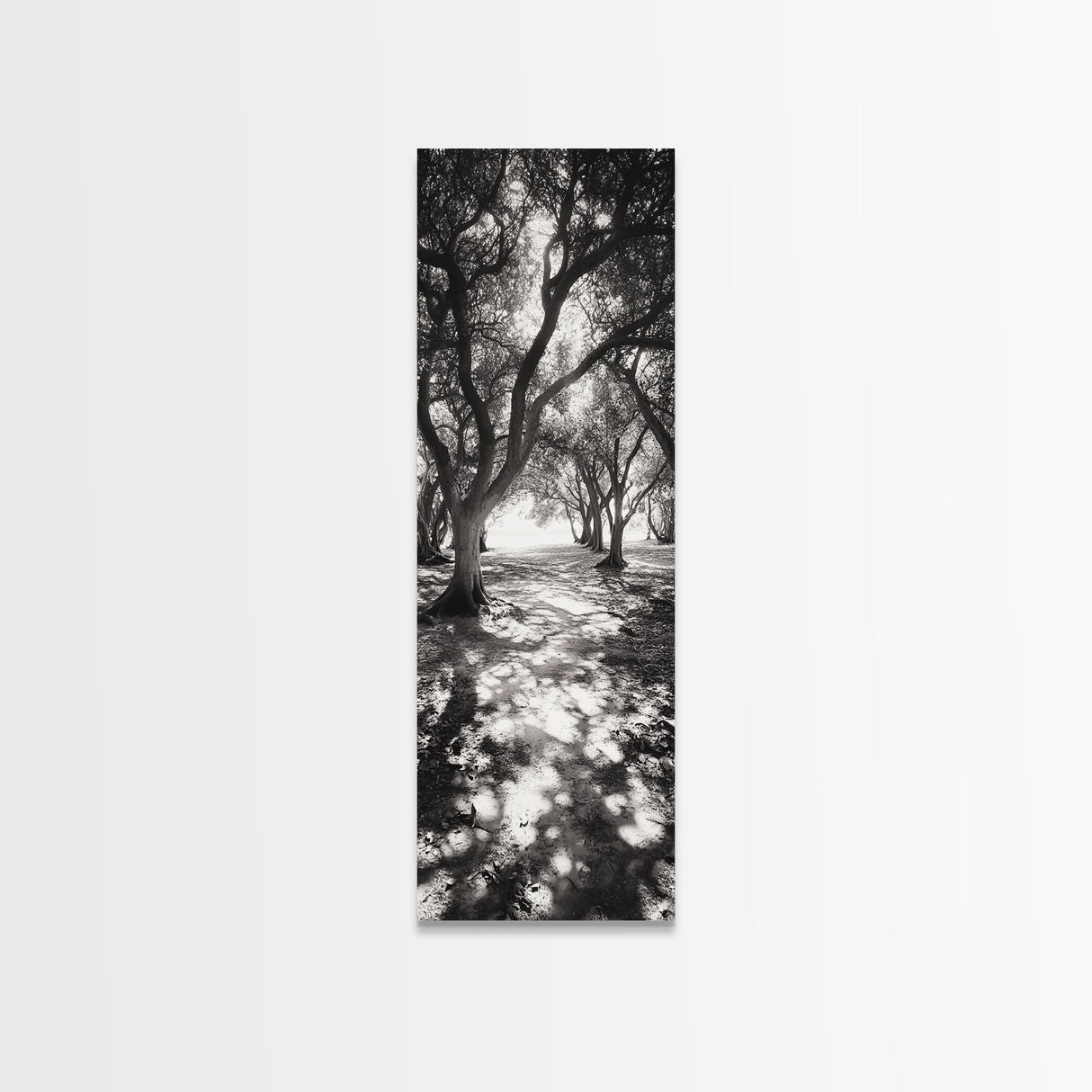 Tree Shadows, Woodland Light, Forest Stroll, Peaceful Canopy, Dappled Light Canvas Print, Cozy Living Room Wall Art, Autumn Decor