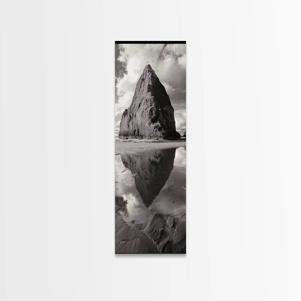 Monolith Reflection, Coastal Rock, Dramatic Seascape, Tidal Pool, Nature Inspired Framed Canvas Print, Modern Hallway Wall Art