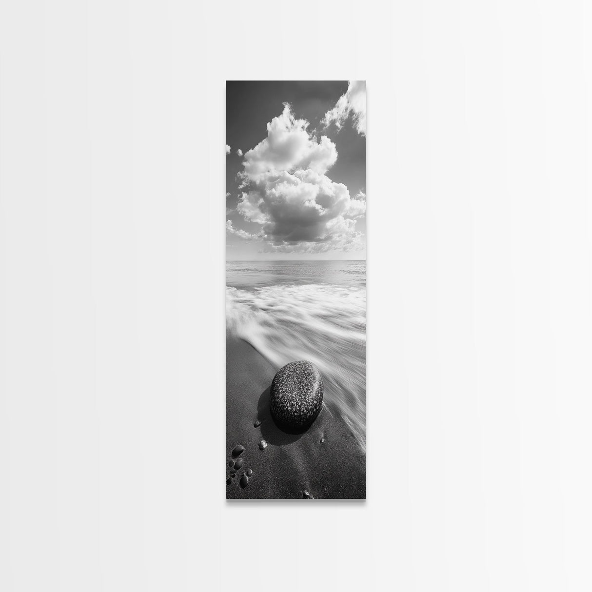Beach Stone, Ocean Foam, Rolling Waves, Canvas Print, Nature Inspired Art, Coastal Decor, Serene Living Room Wall Art, Tranquil Design