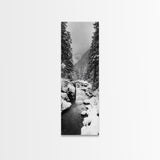 Winter Forest, Snowy River, Pine Trees, Canvas Print, Cozy Cabin Wall Art, Nature Lover Gift, Scandinavian Style, Holiday Decor, Bedroom Decor