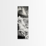 Stormy Sea, Crashing Waves, Ocean Fury, Nature Power Framed Canvas Print, Moody Living Room Wall Art, Dramatic Coastal Decor, Office Art