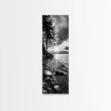 Tree Shoreline, Tranquil Water, Sunset Reflection, Peaceful Horizon, Framed Canvas Print, Nature Photography, Cabin Wall Art
