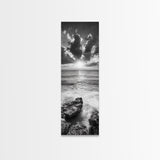 Rocky Sea, Glowing Horizon, Soft Waves, Twilight Sky, Canvas Print, Coastal Art, Living Room Wall Art, Seaside Modern Decor