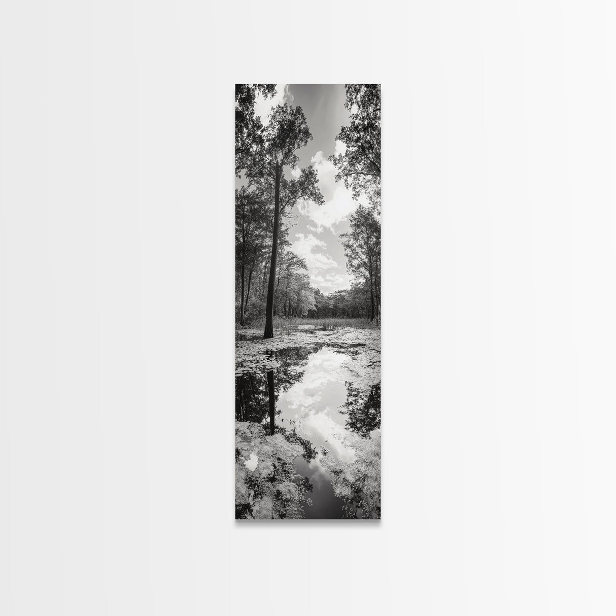 Reflective Forest, Nature Calm, Monochrome Trees, Peaceful Swamp, Framed Canvas Print, Rustic Cabin Decor, Moody Wall Art, Entryway Print