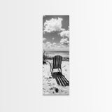Seaside Chair View, Coastal Calm, Ocean Horizon, Beach Serenity, Framed Canvas Print, Living Room Wall Art, Relaxing Summer Vibe
