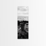 Metal Cup, Shoreline Still Life, Rustic Seaside, Canvas Print, Vintage Aesthetic, Coastal Kitchen Wall Art, Minimal Beach Mood