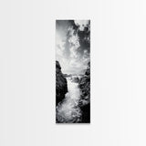 Waterfall Rocks, Mountain Mist, River Flow, Canvas Print, Black And White Landscape Art, Nature Bedroom Decor, Zen Retreat Wall Piece