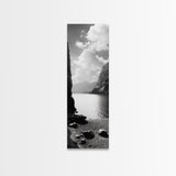 Fjord Mountain Lake, Scenic Nordic Landscape, Tranquil Nature Print, Minimalist Wall Art, Bedroom Decor, Framed Canvas Print