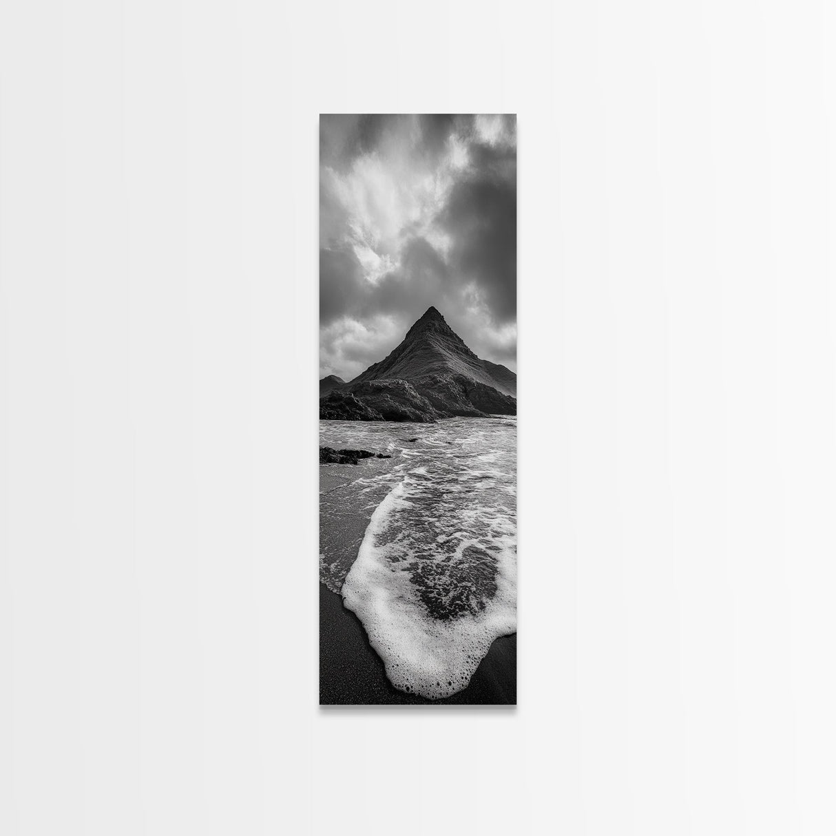 Dramatic Seaside Peak, Coastal Mountain Wall Art, Black Beach Photography, Bold Nature Decor, Canvas Print, Living Room Art
