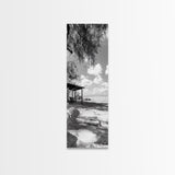 Coastal Bench, Ocean Peace, Nature Retreat, Minimal Landscape, Canvas Print, Zen Wall Art, Bedroom or Entryway Decor, Calm Beach Scene
