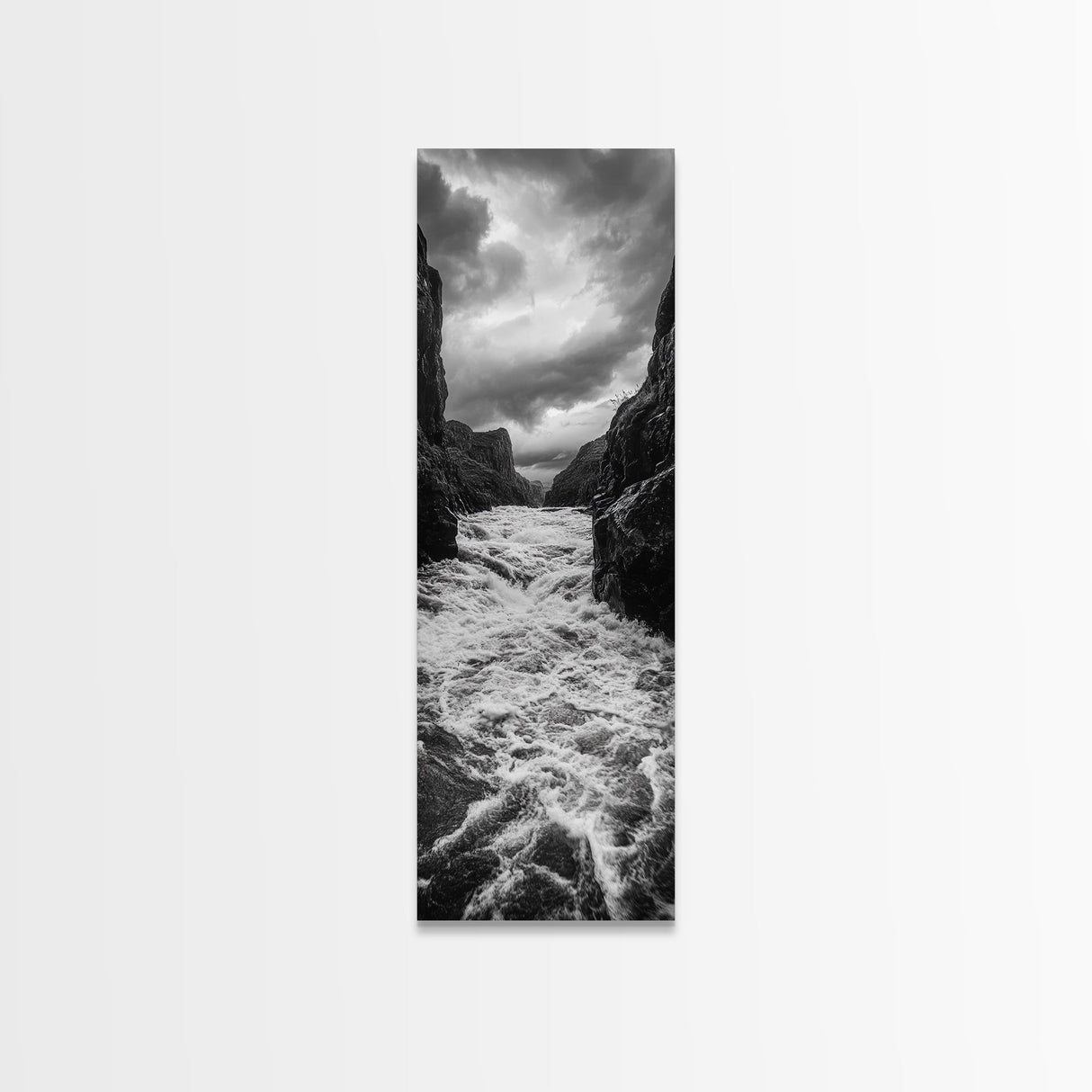 Wild River Path, Nature Wall Decor, Adventure Landscape, Monochrome Rapids, Framed Canvas Print, Rustic Living Room Wall Art, Moody Photography