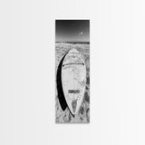 Surfboard On Shore, Beach Lifestyle Decor, Minimal Seascape, Framed Canvas Print, Nautical Bathroom Wall Art, Modern Coastal Vibe