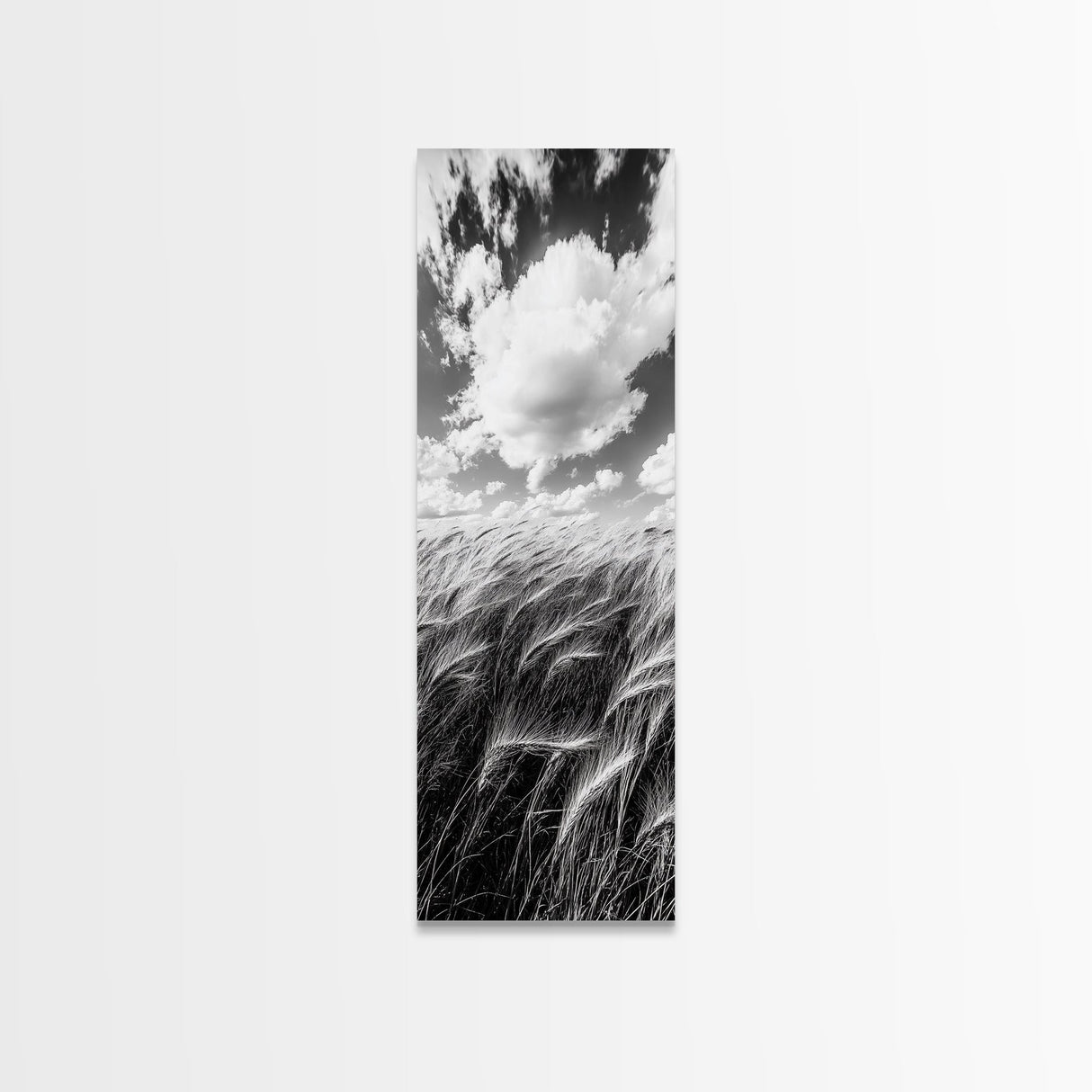 Wheat Field, Cloudy Sky, Rustic Landscape, Black and White Nature, Framed Canvas Print, Farmhouse Kitchen Wall Art, Fall Harvest Vibe