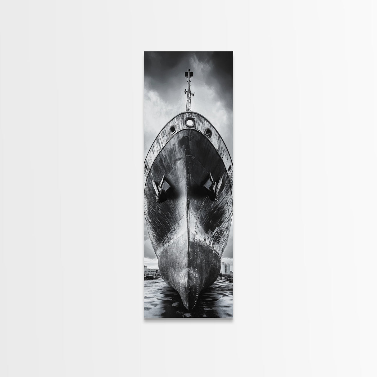 Industrial Ship, Black and White Boat, Urban Seascape, Moody Harbor, Canvas Print, Nautical Wall Art, Man Cave Art, Office Decor