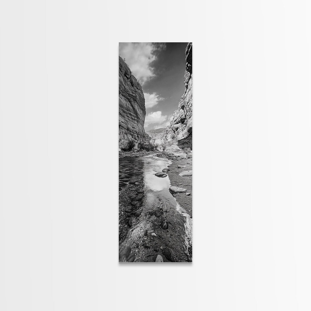 Canyon Stream, Desert Serenity, Nature Escape, Earth Tones, Calm Mood, Framed Canvas Print, Bedroom Wall Art, Minimalist Landscape Art