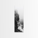 Foggy Cliffs, Moody Coast, Dramatic Seascape, Framed Canvas Print, Modern Dark Aesthetic Art, Minimalist Living Room Wall Decor