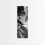 Coastal Tree, Ocean Horizon, Windswept Shore, Nature Calm, Moody Sky, Framed Canvas Print, Office Wall Art, Coastal Rustic Aesthetic
