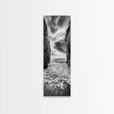 Ocean Gap, Cliffside Horizon, Black White Waves, Framed Canvas Print, Modern Coastal Wall Art, Nautical Living Room Decor,  Nature Decor