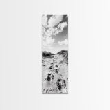 Sandy Trail, Dune Path, Footprints Grass, Canvas Print, Fall Coastal Decor, Boho Entryway Art, Black and White Beach Landscape