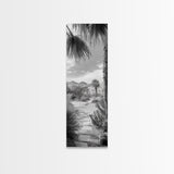 Desert Path, Palm Trees, Serene Escape, Tranquil Garden, Monochrome Landscape, Framed Canvas Print, Entryway Wall Art, Nature Minimal