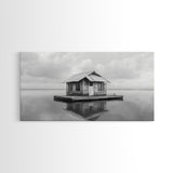 Floating Cabin, Lake House, Calm Waters, Dreamy Isolation Art, Canvas Print, Minimalist Living Room Wall Art, Coastal Style