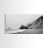 Foggy Beach Boulders, Minimalist Shoreline, Moody Monochrome, Canvas Print, Neutral Bathroom Art, Zen Wall Decor, Calm Coastal Scene