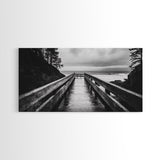 Rainy Dock View, Ocean Storm Mood, Moody Coastal Photo, Canvas Print, Living Room Wall Art, Black and White Nautical Decor, Rustic Coastal