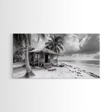 Tropical Hut, Palm Tree Scene, Island Escape Photo, Framed Canvas Print, Beach House Wall Art, Rustic Boho Coastal Decor, Nature Scene