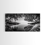 Tropical Shore Trees, Ocean Lagoon Stillness, Peaceful Island Cove, Canvas Print, Bathroom Wall Art, Minimalist Coastal Vibe, Cabin Decor