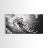Jellyfish In Light, Ocean Life Art, Monochrome Sea Creature, Canvas Print, Coastal Bathroom Wall Art, Marine Modern Decor, Office Wall Art